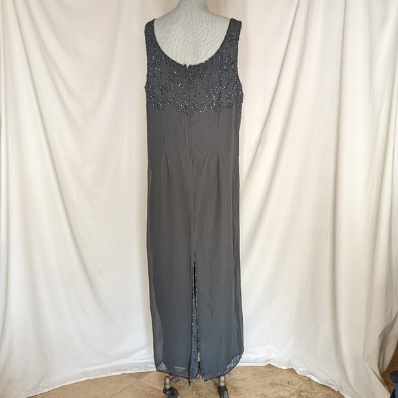 J Lazmi 2 pc w outside sheered maxi jacket sequence gray party formal dress XXL - Picture 7 of 9